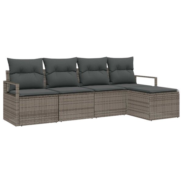 vidaXL Sofa Set with Cushion with Storage 5 pcs Grey Poly Rattan