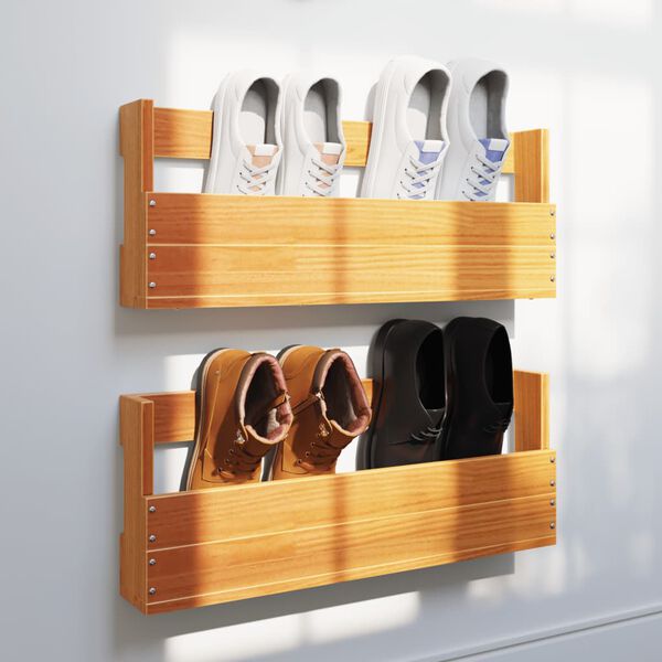 vidaXL Wall-mounted Shoe Racks 2 pcs Wax Brown 59x8.5x23.5 cm Solid Wood Pine