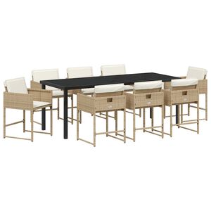 vidaXL Garden Dining Set 9 pcs Beige Poly Rattan