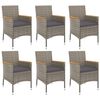 vidaXL 7 Piece Garden Dining Set with Cushions Grey Poly Rattan