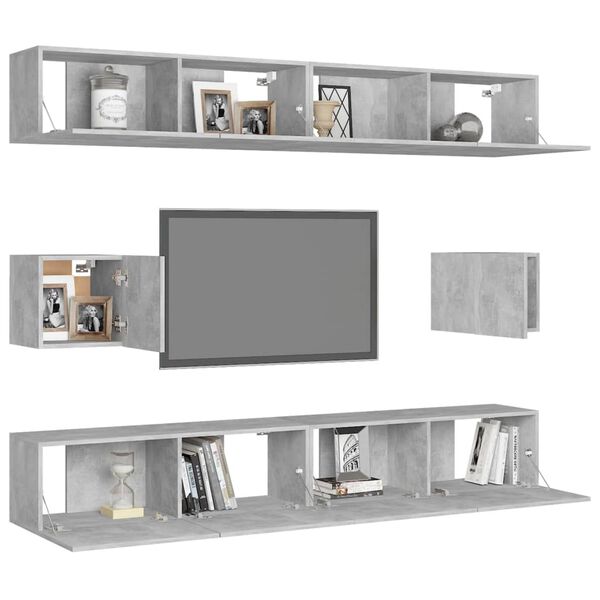 vidaXL 6 Piece TV Cabinet Set Concrete Grey Engineered Wood