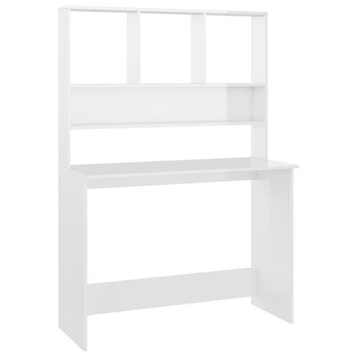 vidaXL Desk with Shelves High Gloss White 110x45x157 cm Engineered Wood