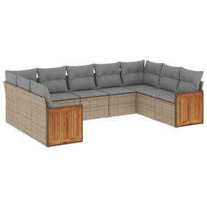vidaXL 9 Piece Garden Sofa Set with Cushions Beige Poly Rattan