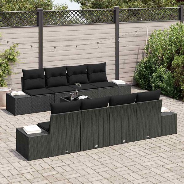vidaXL Sofa Set with Cushion Manual 7 pcs Black Poly Rattan