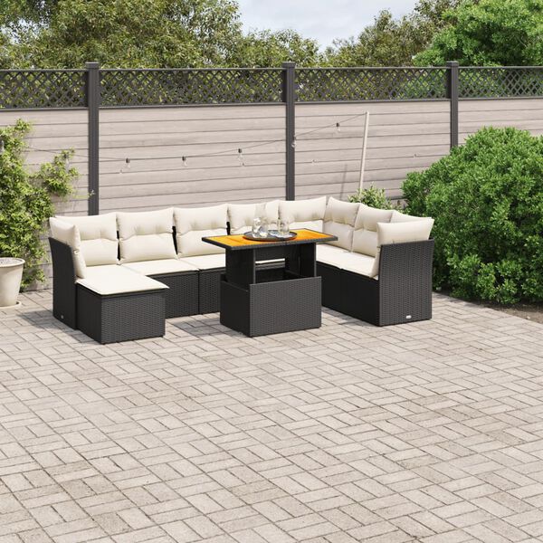 vidaXL 9 Piece Garden Sofa Set with Cushions Black Poly Rattan