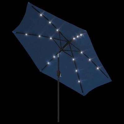vidaXL Outdoor Parasol with LED Lights and Steel Pole 300 cm Azure
