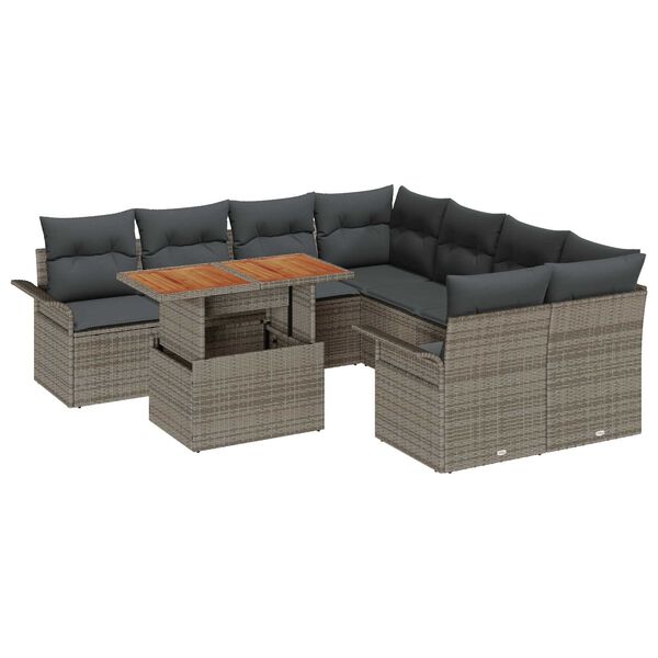 vidaXL Garden Sofa Set with Storage 9 pcs Grey Poly rattan