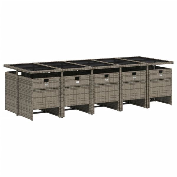 vidaXL 11 Piece Garden Dining Set with Cushions Grey Poly Rattan