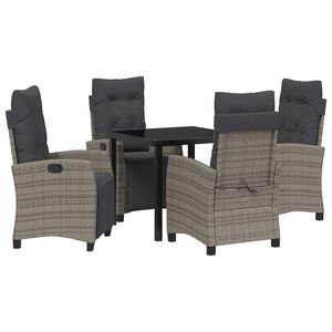 vidaXL Garden Dining Set with Cushion 5 pcs Grey Poly Rattan