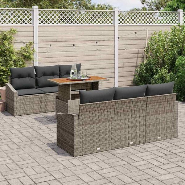 vidaXL Garden Sofa Set with Cushion Manual 7 pcs Grey and Brown