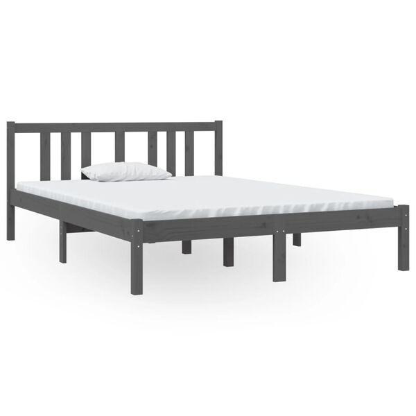 vidaXL Bed Frame without Mattress Grey Solid Wood 135x190 cm Double Double