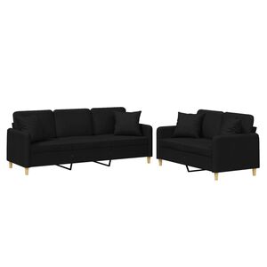 vidaXL 2 Piece Sofa Set with Pillows Black Fabric