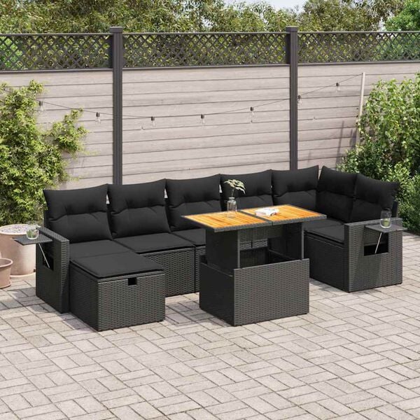 vidaXL 5 Piece Garden Sofa Set with Cushions Black Poly Rattan Acacia