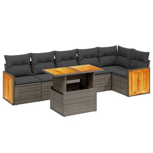 vidaXL 7 Piece Garden Sofa Set with Cushions Grey Poly Rattan