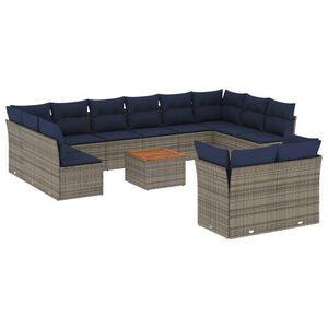 vidaXL 13 Piece Garden Sofa Set with Cushions Grey Poly Rattan