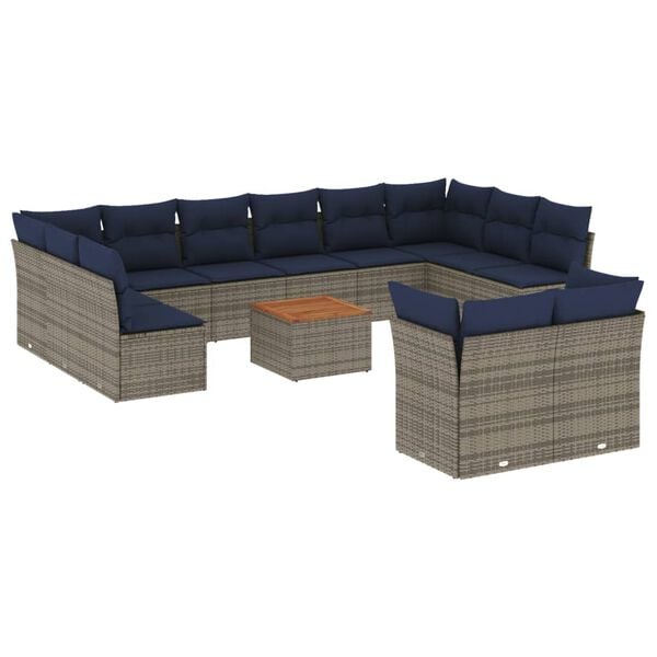 vidaXL 13 Piece Garden Sofa Set with Cushions Grey Poly Rattan