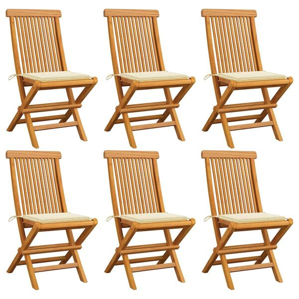 vidaXL Garden Chairs with Cream Cushions 6 pcs Solid Teak Wood