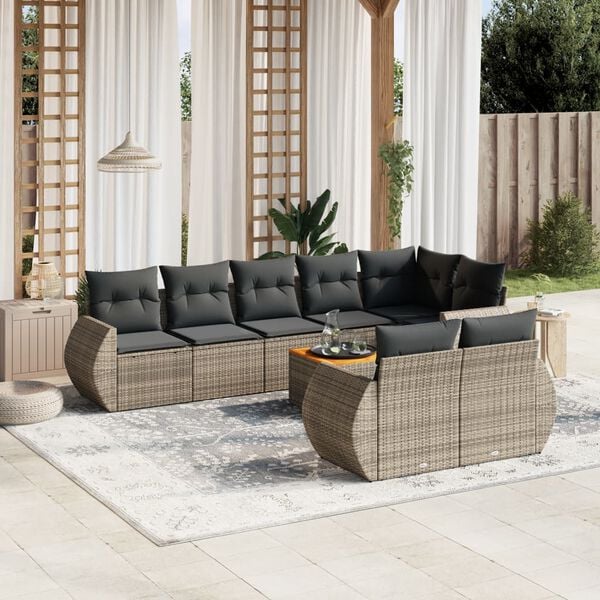 vidaXL 9 Piece Garden Sofa Set with Cushions Grey Poly Rattan