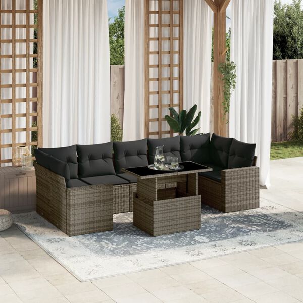 vidaXL 8 Piece Garden Sofa Set with Cushions Grey Poly Rattan