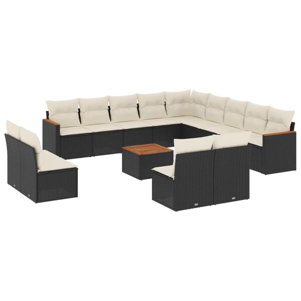 vidaXL 14 Piece Garden Sofa Set with Cushions Black Poly Rattan