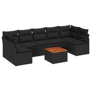 vidaXL Garden Sofa Set with Storage 8 pcs Black Poly Rattan