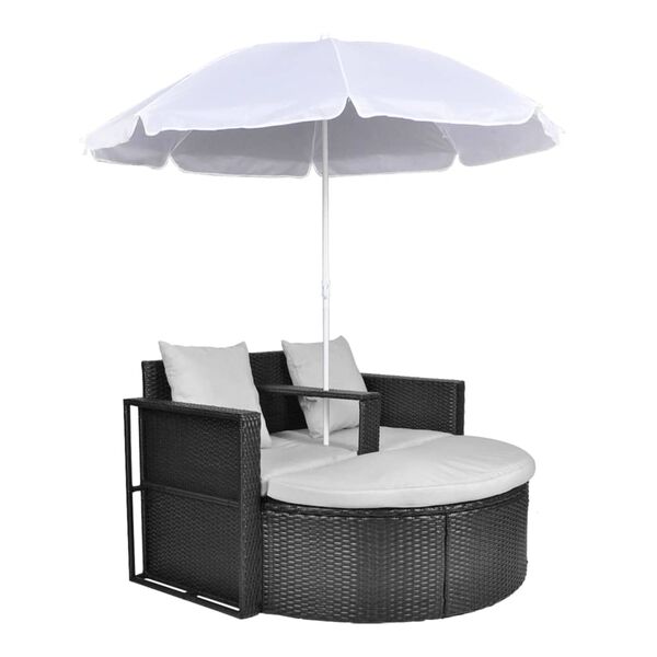 vidaXL Garden Bed with Parasol Black Poly Rattan