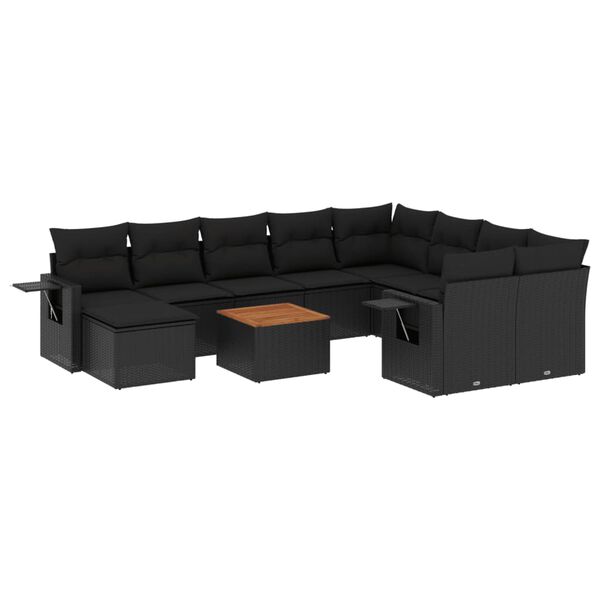 vidaXL 11 Piece Garden Sofa Set with Cushions Black Poly Rattan