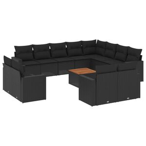 vidaXL 13 Piece Garden Sofa Set with Cushions Black Poly Rattan