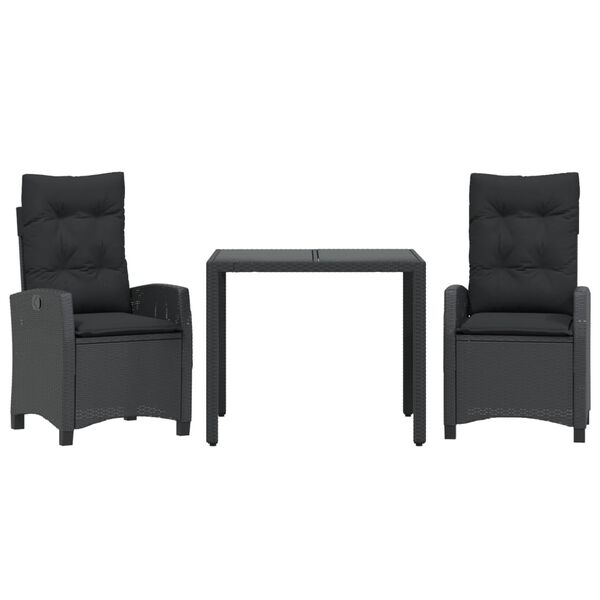 vidaXL 3 Piece Garden Dining Set with Cushions Black Poly Rattan