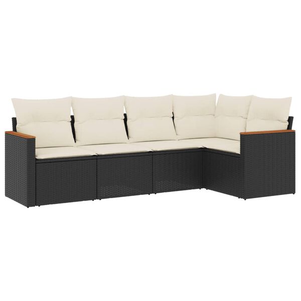 vidaXL 5 Piece Garden Sofa Set with Cushions Black Poly Rattan