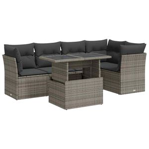 vidaXL 6 Piece Garden Sofa Set with Cushions Grey Poly Rattan
