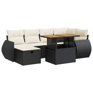 vidaXL 8 Piece Garden Sofa Set with Cushions Black Poly Rattan Acacia