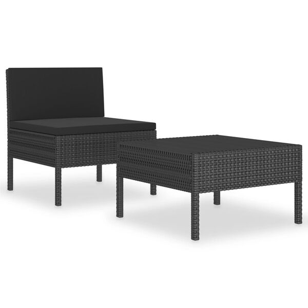 vidaXL 2 Piece Garden Lounge Set with Cushions Poly Rattan Black