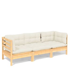 vidaXL 3-Seater Garden Sofa with Cream Cushions Solid Pinewood