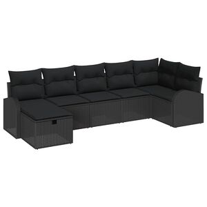 vidaXL Sofa Set 7 pcs Black Poly Rattan