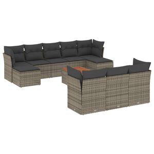 vidaXL 11 Piece Garden Sofa Set with Cushions Grey Poly Rattan