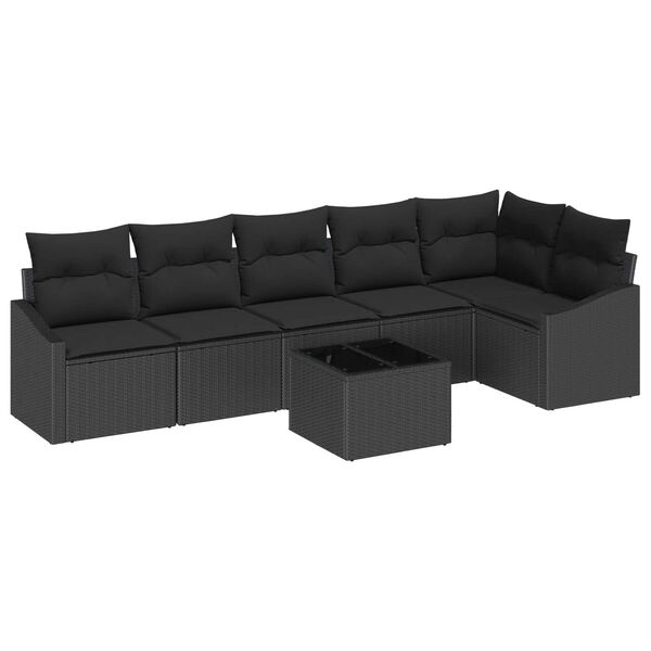 vidaXL Garden Sofa Set with Cushion 7 pcs Black Poly Rattan