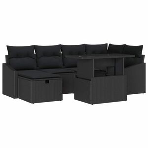 vidaXL Garden Sofa Set with Cushion 7 pcs Black Poly Rattan