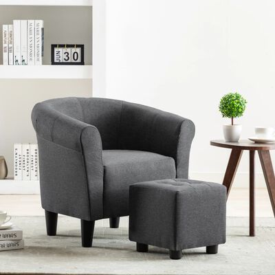vidaXL 2 Piece Armchair and Stool Set Dark Grey Fabric