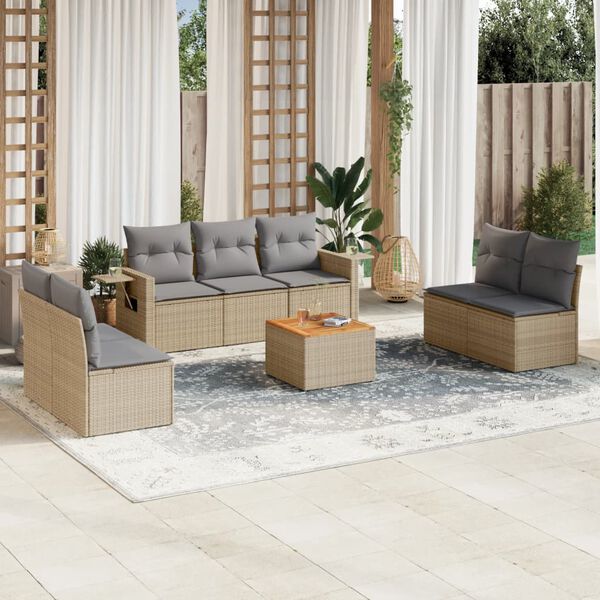 vidaXL 8 Piece Garden Sofa Set with Cushions Beige Poly Rattan