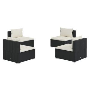 vidaXL 4 Piece Garden Lounge Set with Cushions Poly Rattan Black