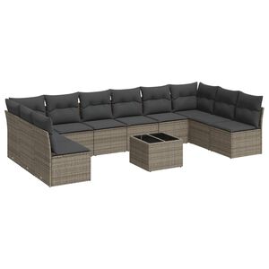vidaXL 11 Piece Garden Sofa Set with Cushions Grey Poly Rattan