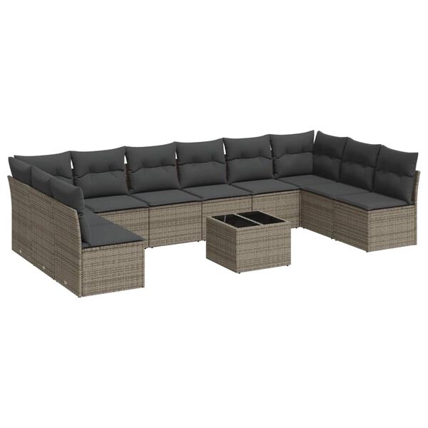 vidaXL 11 Piece Garden Sofa Set with Cushions Grey Poly Rattan