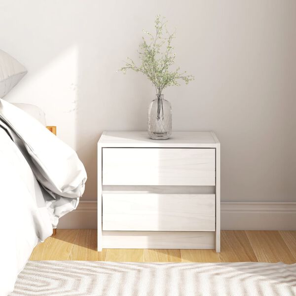 vidaXL Bedside Cabinet White 40x30.5x35.5 cm Solid Pine Wood