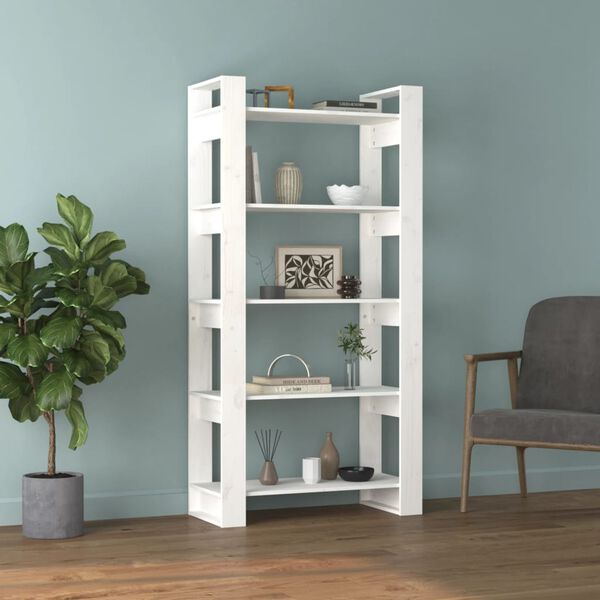 vidaXL Book Cabinet/Room Divider White 80x35x160 cm Solid Wood