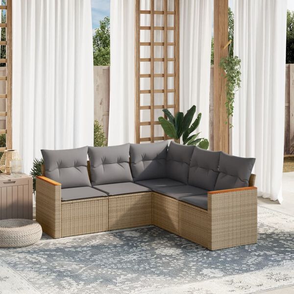 vidaXL 5 Piece Garden Sofa Set with Cushions Beige Poly Rattan