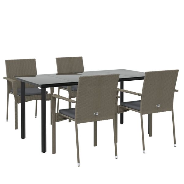 vidaXL 5 Piece Garden Dining Set with Cushions Black and Grey Poly Rattan