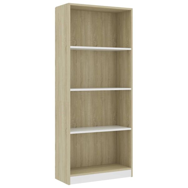 vidaXL 4-Tier Book Cabinet White and Sonoma Oak 60x24x142 cm Engineered Wood