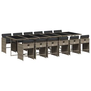 vidaXL 13 Piece Garden Dining Set with Cushions Grey Poly Rattan