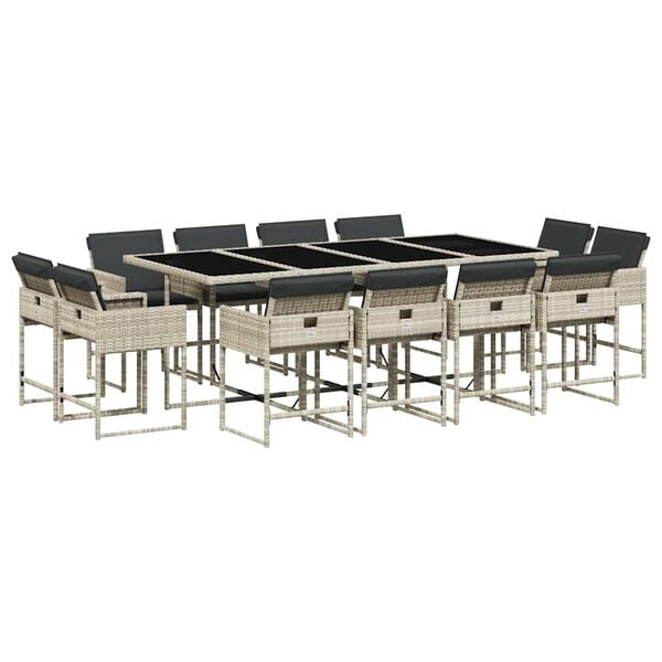 vidaXL 13 Piece Garden Dining Set with Cushions Light Grey Poly Rattan
